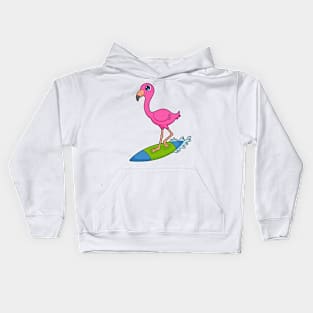 Flamingo Surfer Surfboard Kids Hoodie